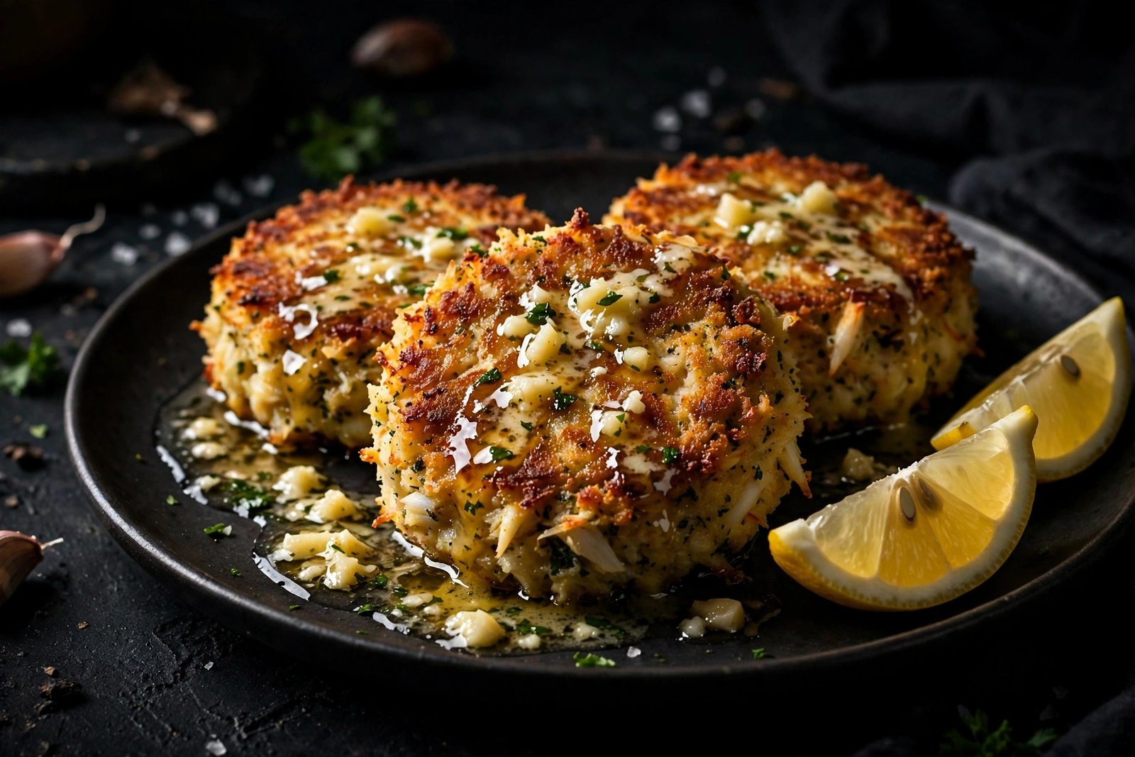 Crispy Crab Cakes with Garlic Butter
