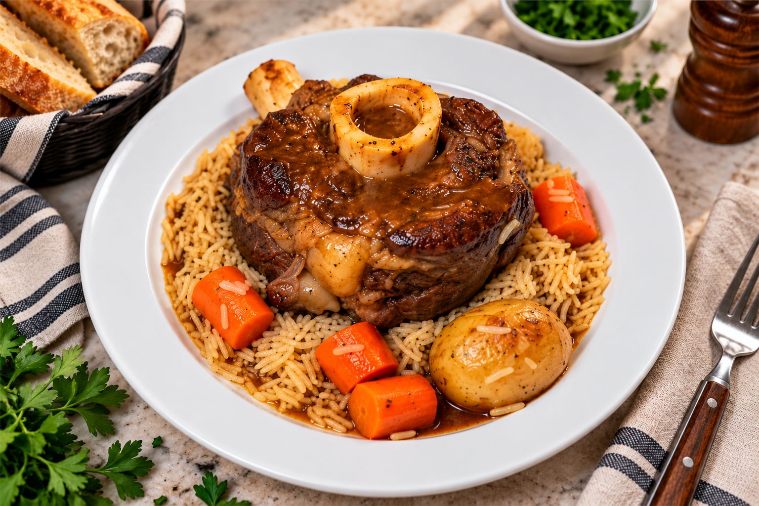Ossobuco with Rice & Vegetables (Slow-Braised Italian-Style Beef Shank)