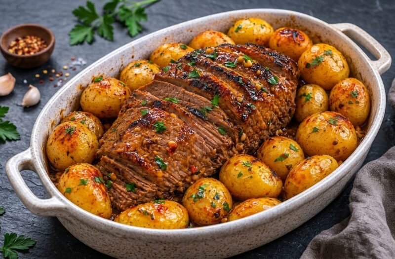 Juicy Glazed Meatloaf with Roasted Baby Potatoes – Classic Comfort Dinner