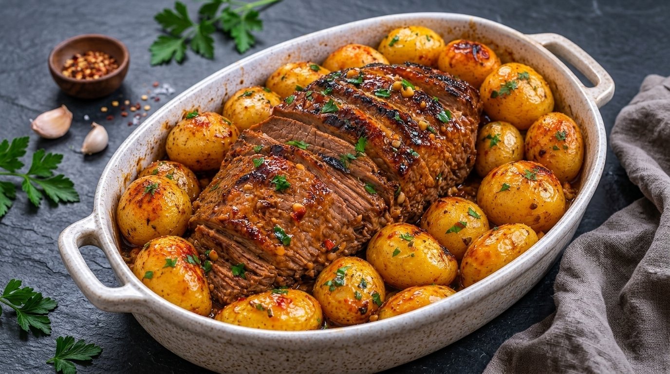 Juicy Glazed Meatloaf with Roasted Baby Potatoes – Classic Comfort Dinner