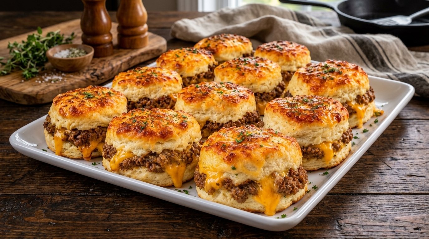 Cheesy Sausage Biscuit Sliders – with Savory Sausage & Melted Cheese