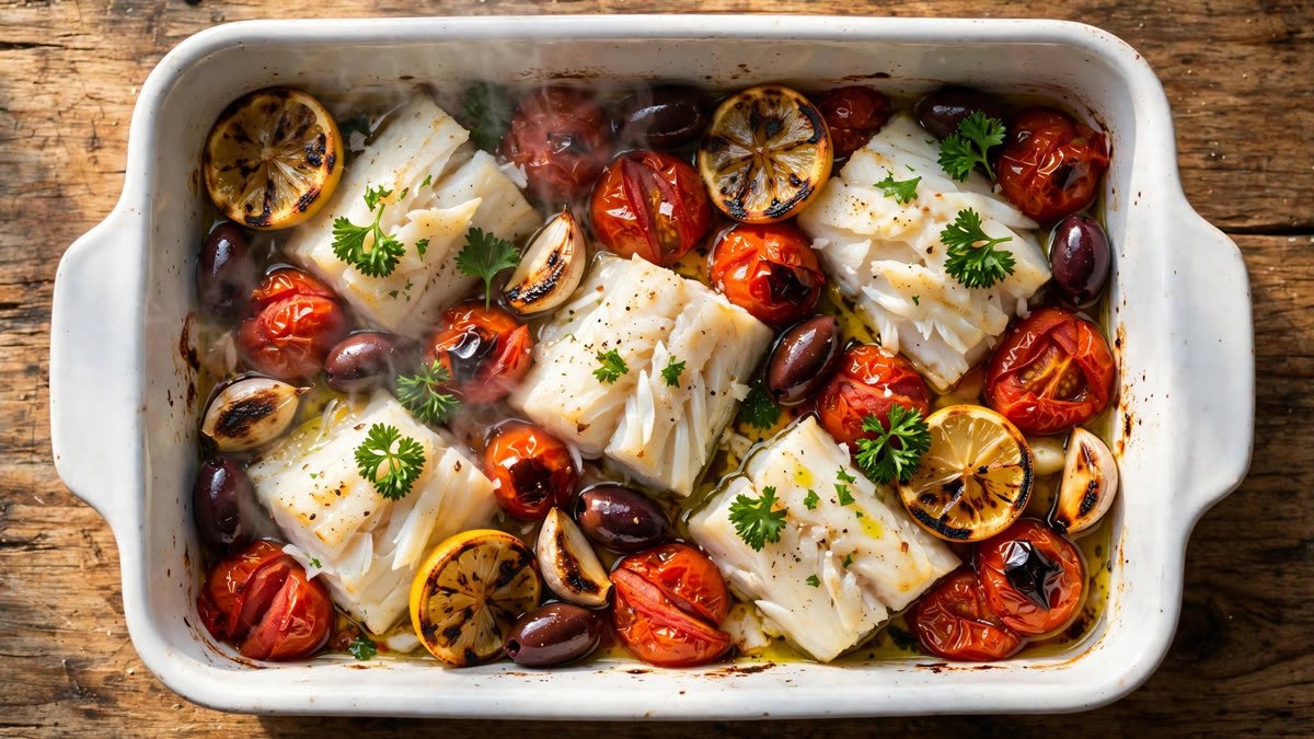 Baked Cod with Tomatoes (Mediterranean Weight-Loss Dinner)