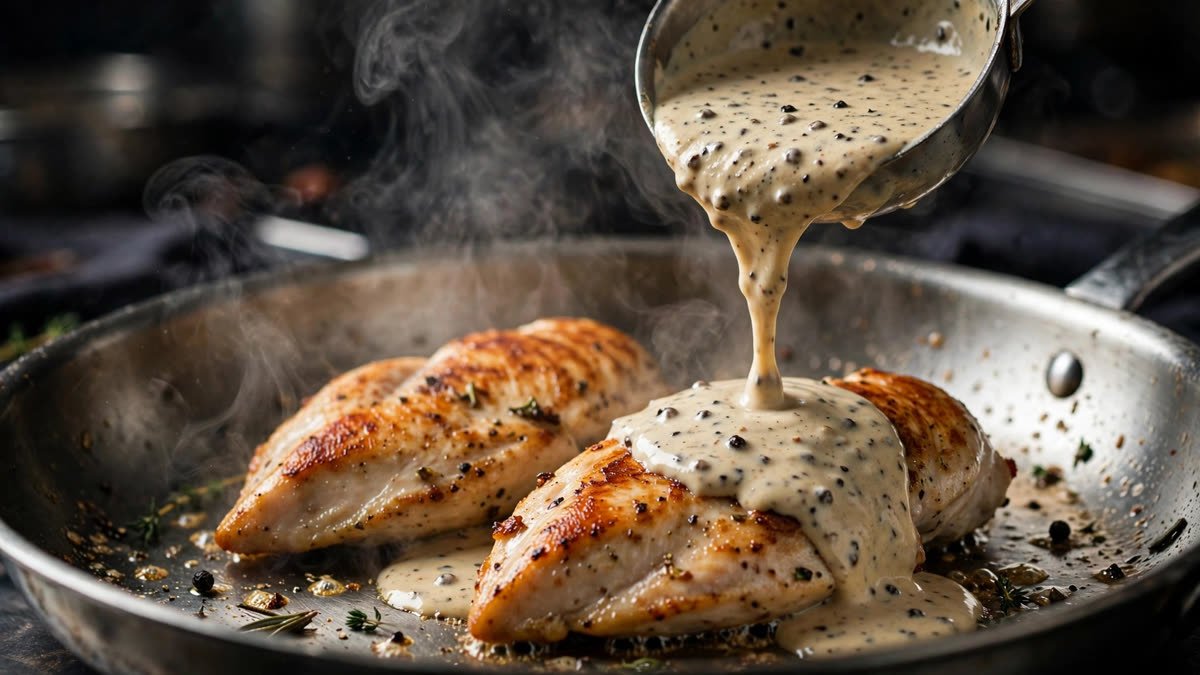 Viral Chicken Au Poivre with creamy cracked-peppercorn sauce